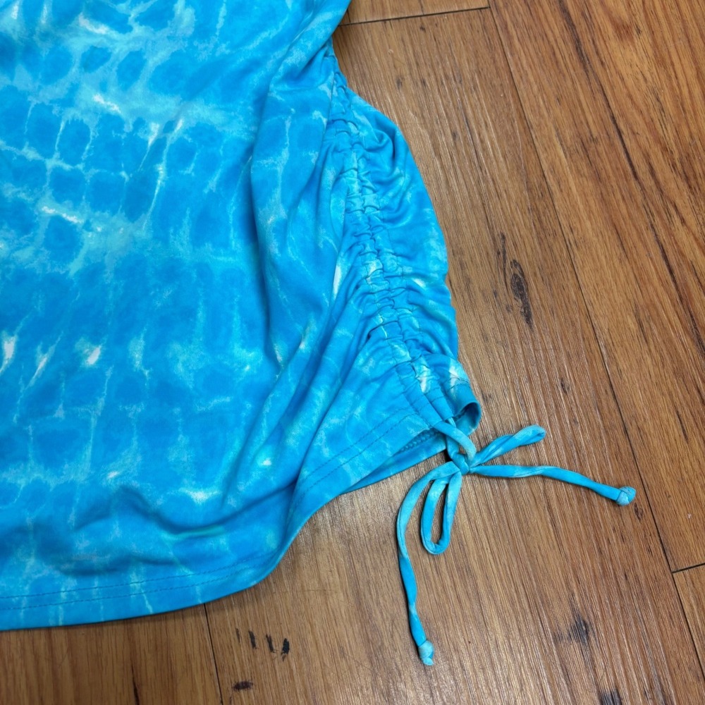 Lands End Blue Tie Dye Tankini Top Adjustable Straps Ruched Sides 18W Women - Picture 2 of 9